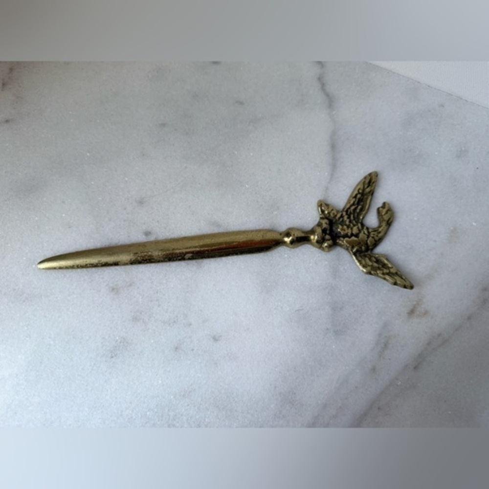vintage solid brass eagle letter opener, likely made by Virginia Metalcrafters.